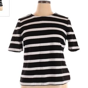 Talbots Petites Black White Stripe Lace Up Back Women's XLP Petite Short Sleeve